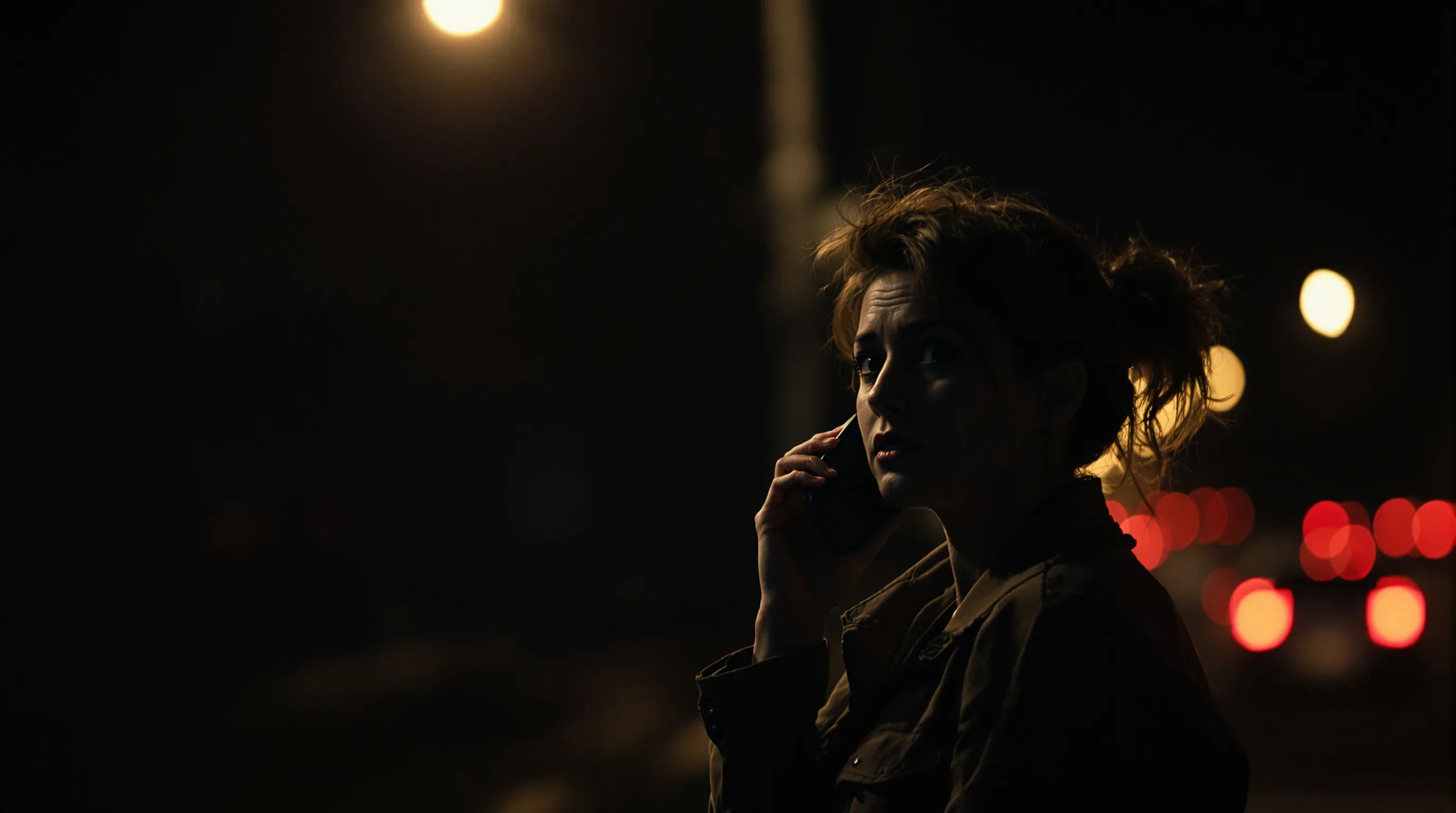 Worried woman calling a bail bondsman at night